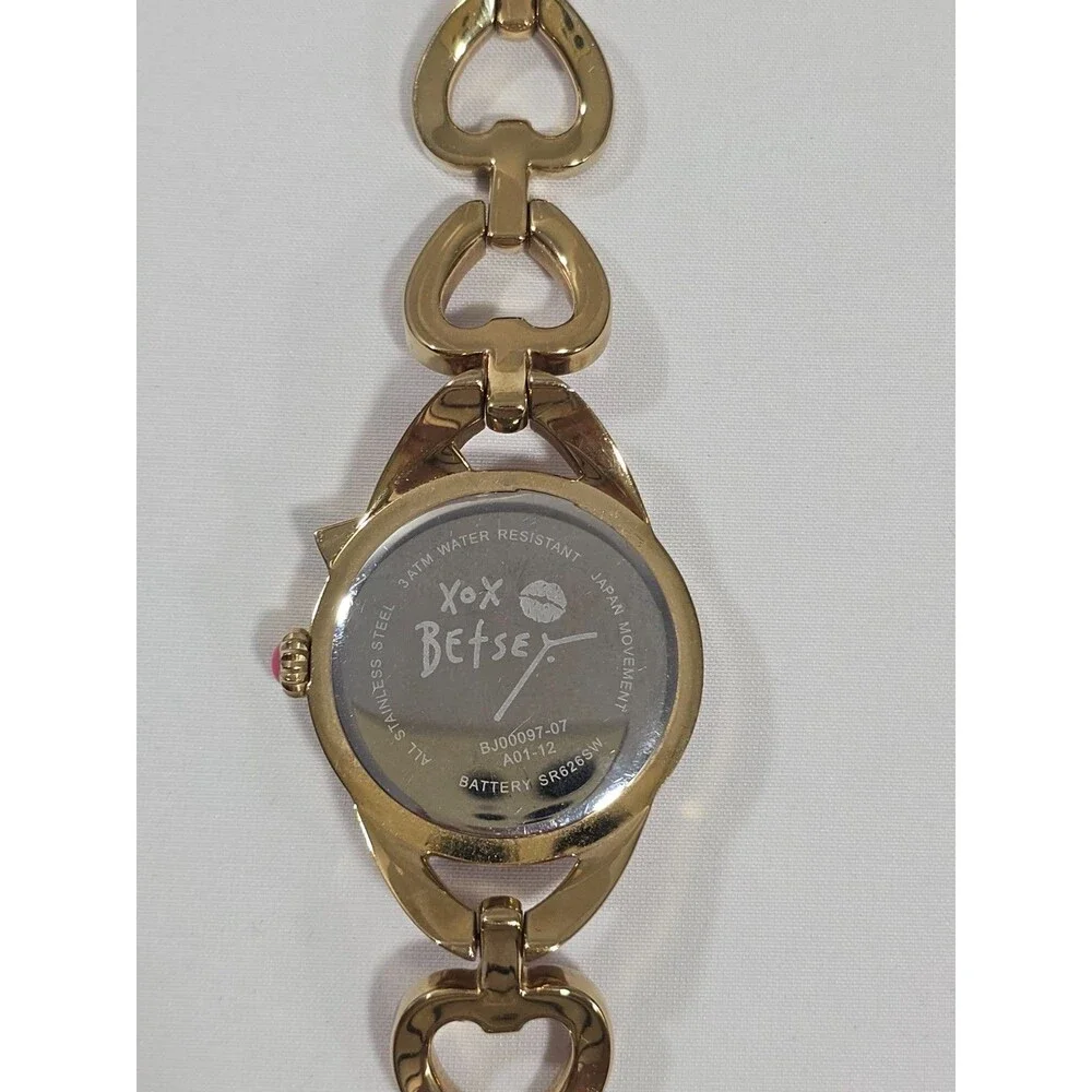 Betsey Johnson Pink XOXO Coquette bow link watch Gold tone accents Needs Battery